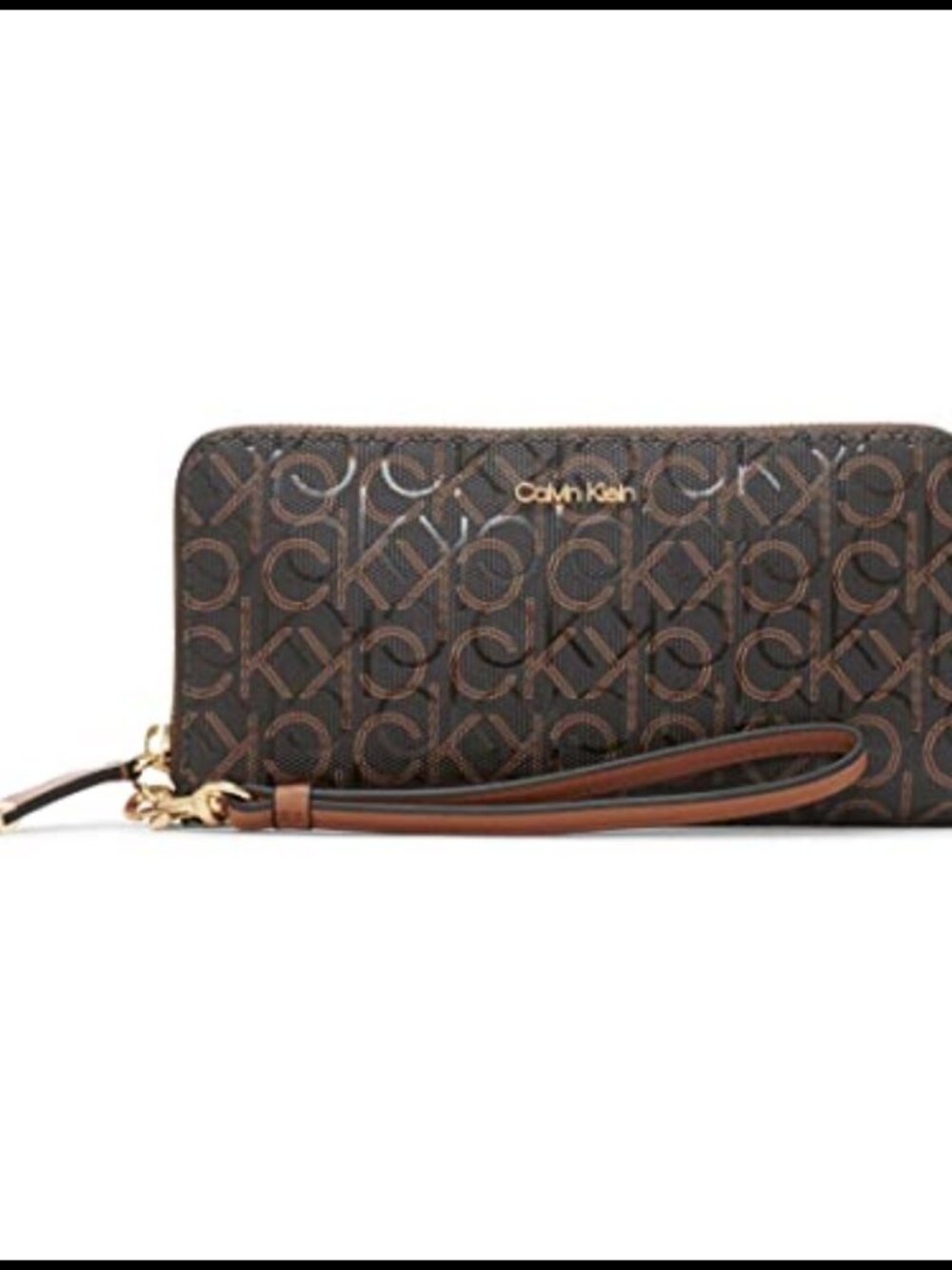 Saffiano Faux Leather Zip Around Continental Wallet Wristlet Strap